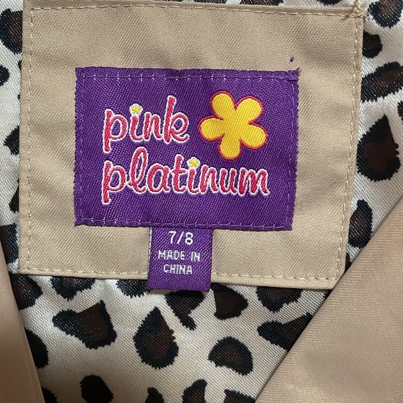 Girls Pink Platinum Coat with Cheetah Print lining and detachable hoodie. SZ 7/8 - Picture 2 of 4